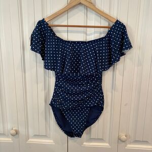 Lauren Ralph Lauren Blue And White Polka‎ Dot Swimsuit Size 4